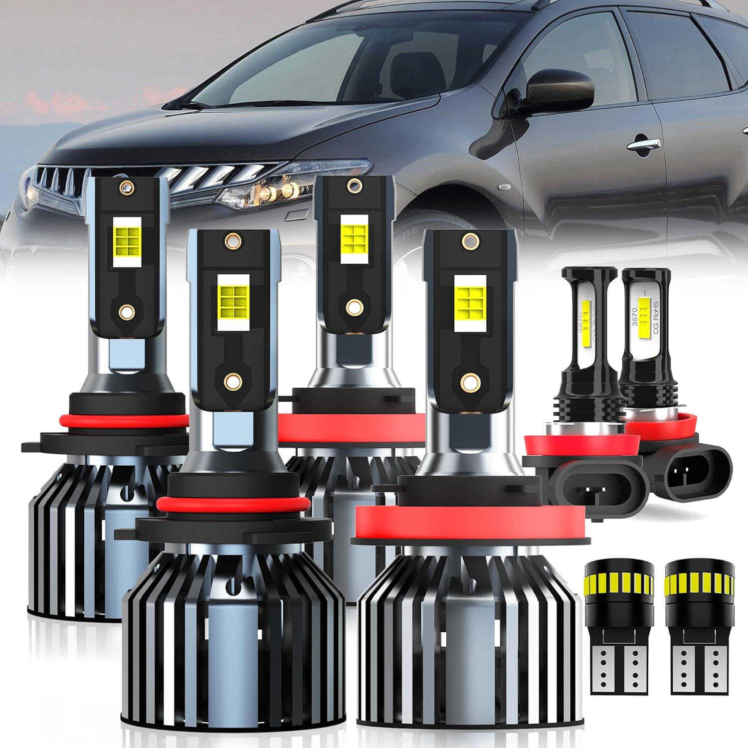 For 2009-2014 Murano light Bulbs, 9005 High Beam H11 Low Beam H11 Fog Light License Plate Lights Combo, 8PCS