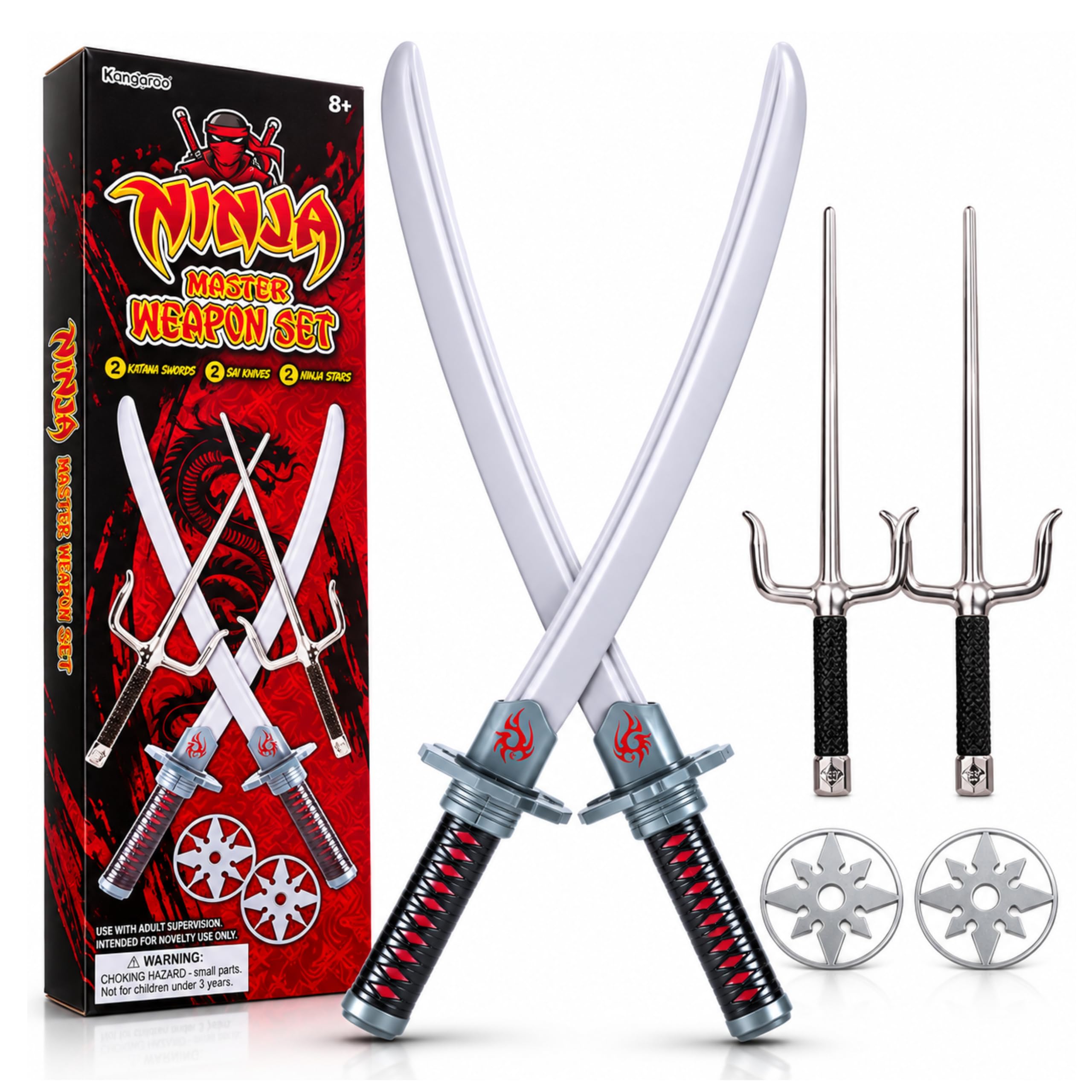 Kangaroo 6 Pcs Ninja Toy Swords & Ninja Stars Kit for Boys & Girls Dress up
