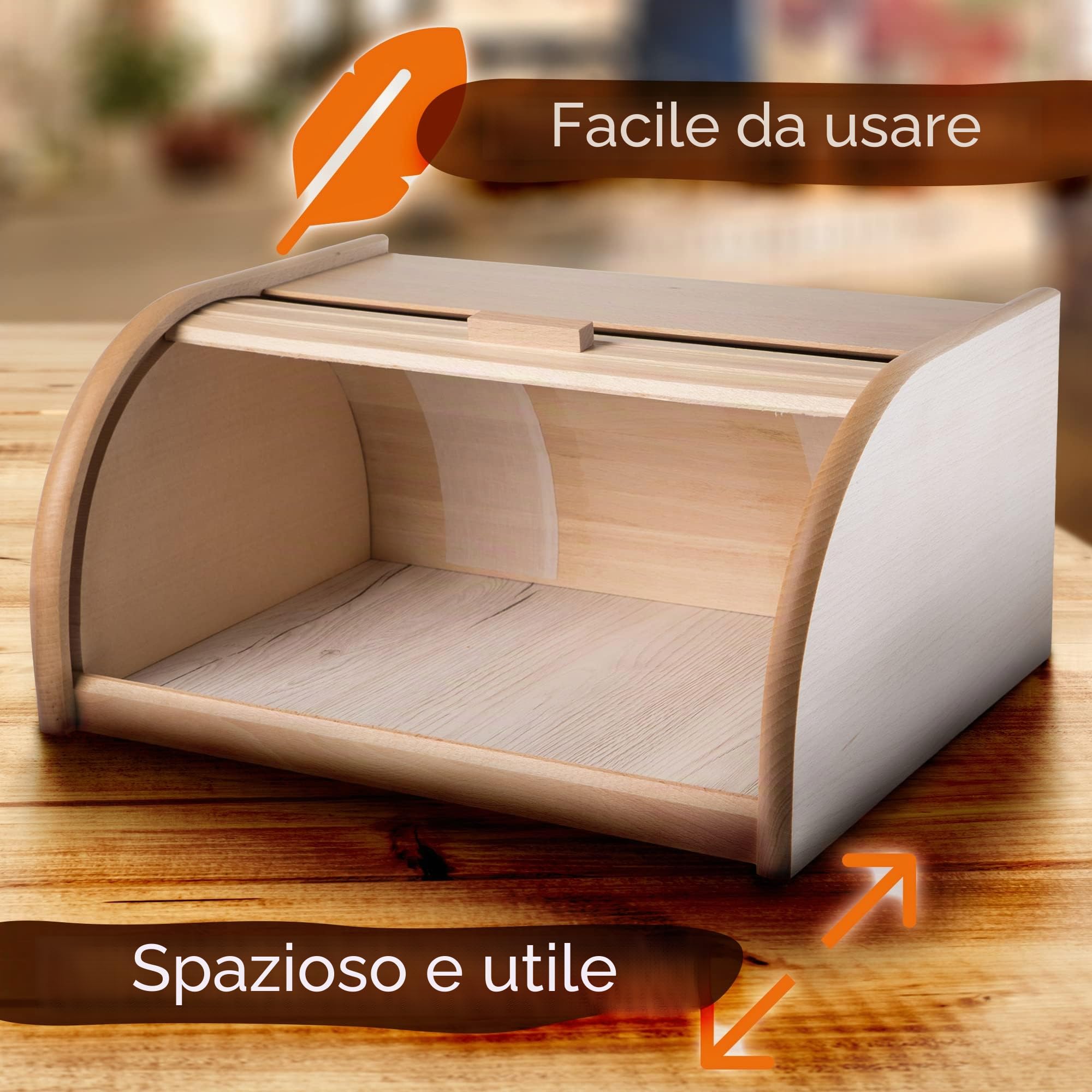 KADAX Portapane in Legno, Contenitore per Pane con Coperchio Scorrevole e Grande Capacità, Porta Pane con Coperchio a Serranda per Cucina (Naturale)
