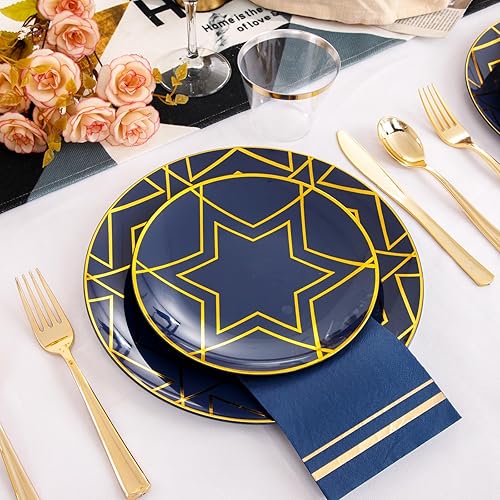 Miniatura 5 de Hioasis 175 platos de plástico Hanukkah – Elegante juego de vajilla desechable adecuado para 25 invitados, incluye platos de cena de 10.25 pulgadas