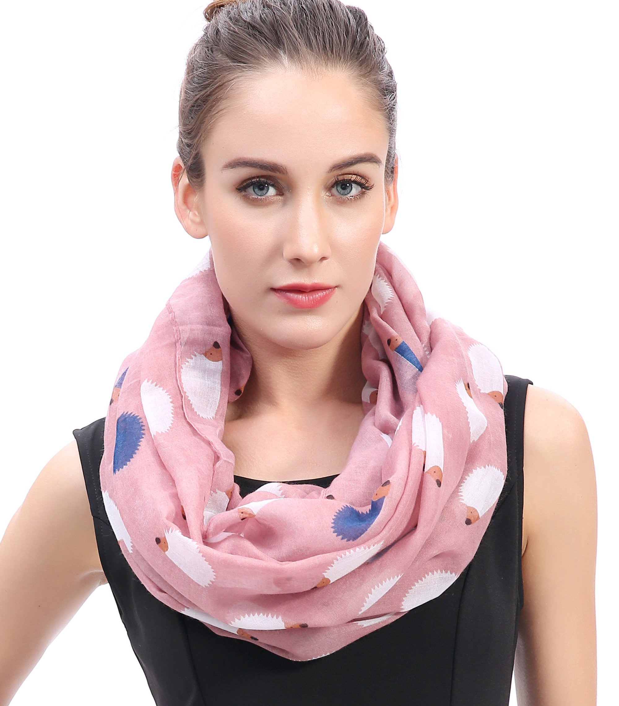 Lina & Lily Women's Dusty Pink Hedgehog Animal Print Infinity Scarf Snood Lightweight (Dusty Pink)