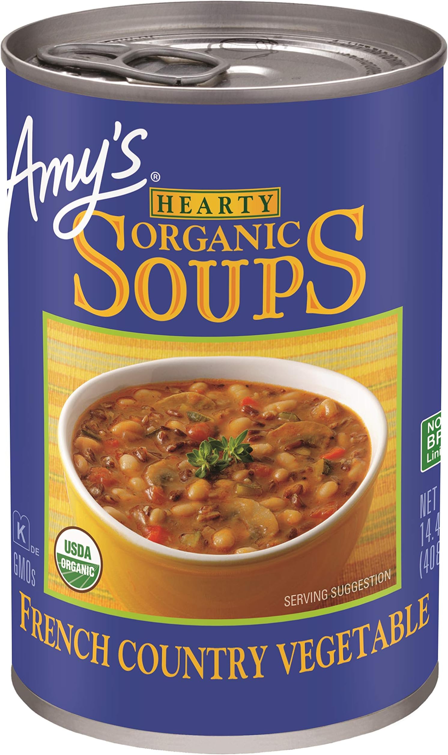 Amy’s Soup, Vegan Hearty French Country Vegetable Soup, Gluten Free, Made With Organic Rice, Vegetables and Herbs, Canned Soup, 14.4 Oz
