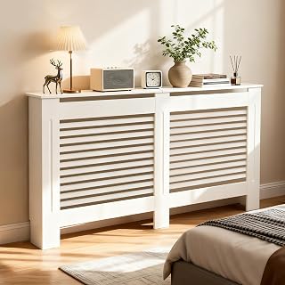 FATIVO Heizkörperverkleidung Weiß 152×101×19 cm, MDF Abdeckung mit Lamellen