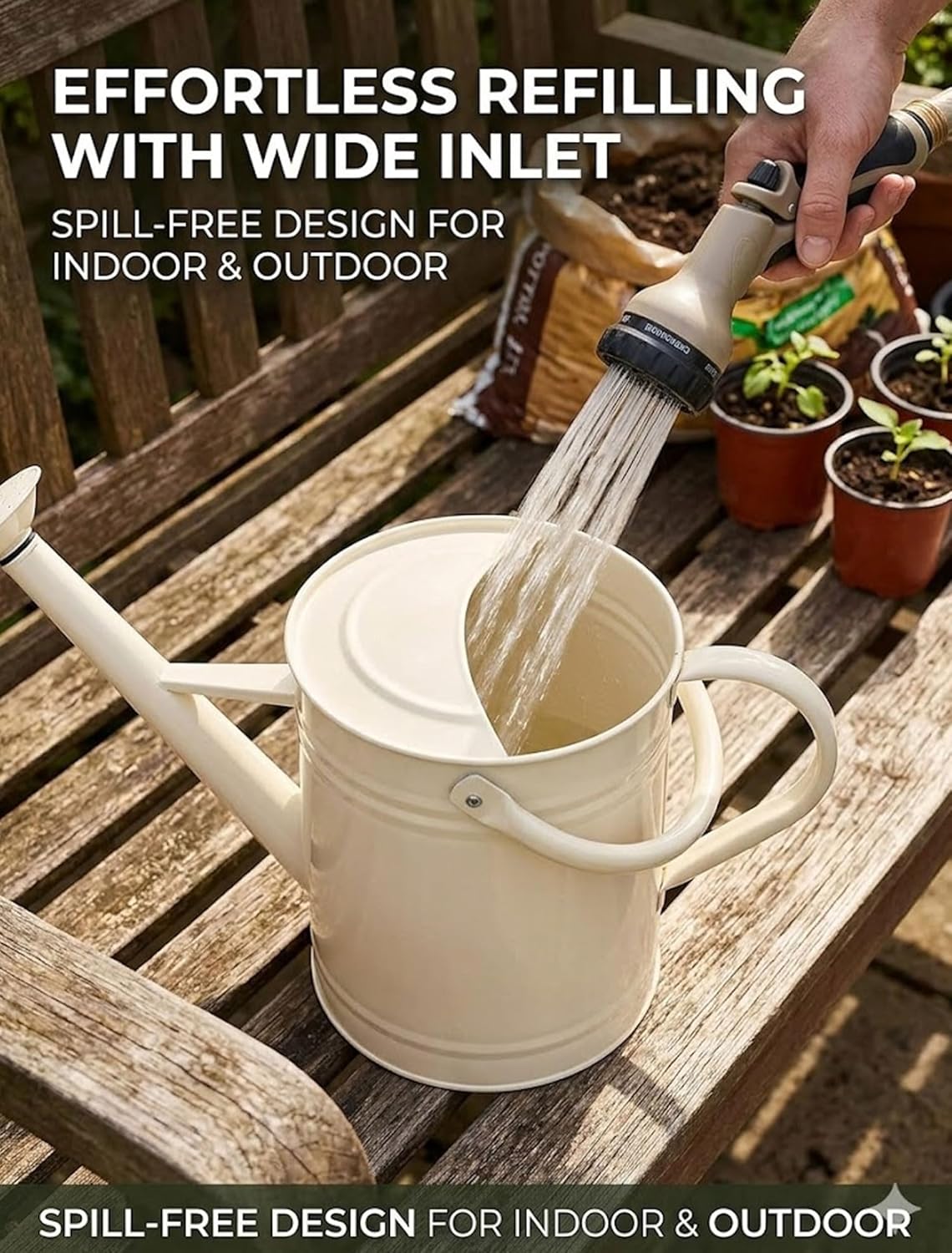 White Watering Can Metal, 1 Gallon Vintage Sprinkling Can with Removable Spout, Galvanized Water cans, Plant Watering Can for Outdoor Indoor Plants, Lawn & Garden Irrigation Tool (1 Gallon)