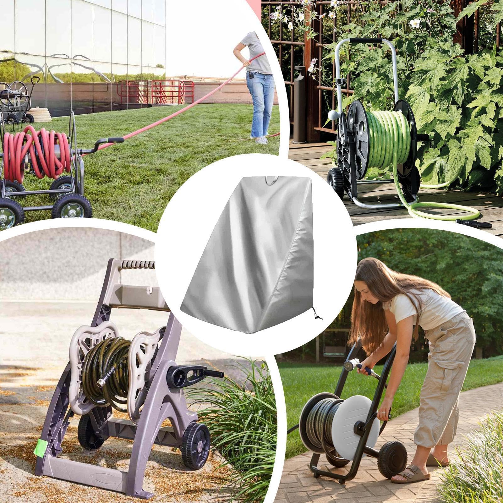 Outdoor Abdeckung Für Schlauchaufroller | Oxford-Staubschutzhaube Mit Kordelzug | Außen Schutzhülle für Gartenschlauchtrommel | für Sonne Regen Schnee Garage Pool Terrasse Hof