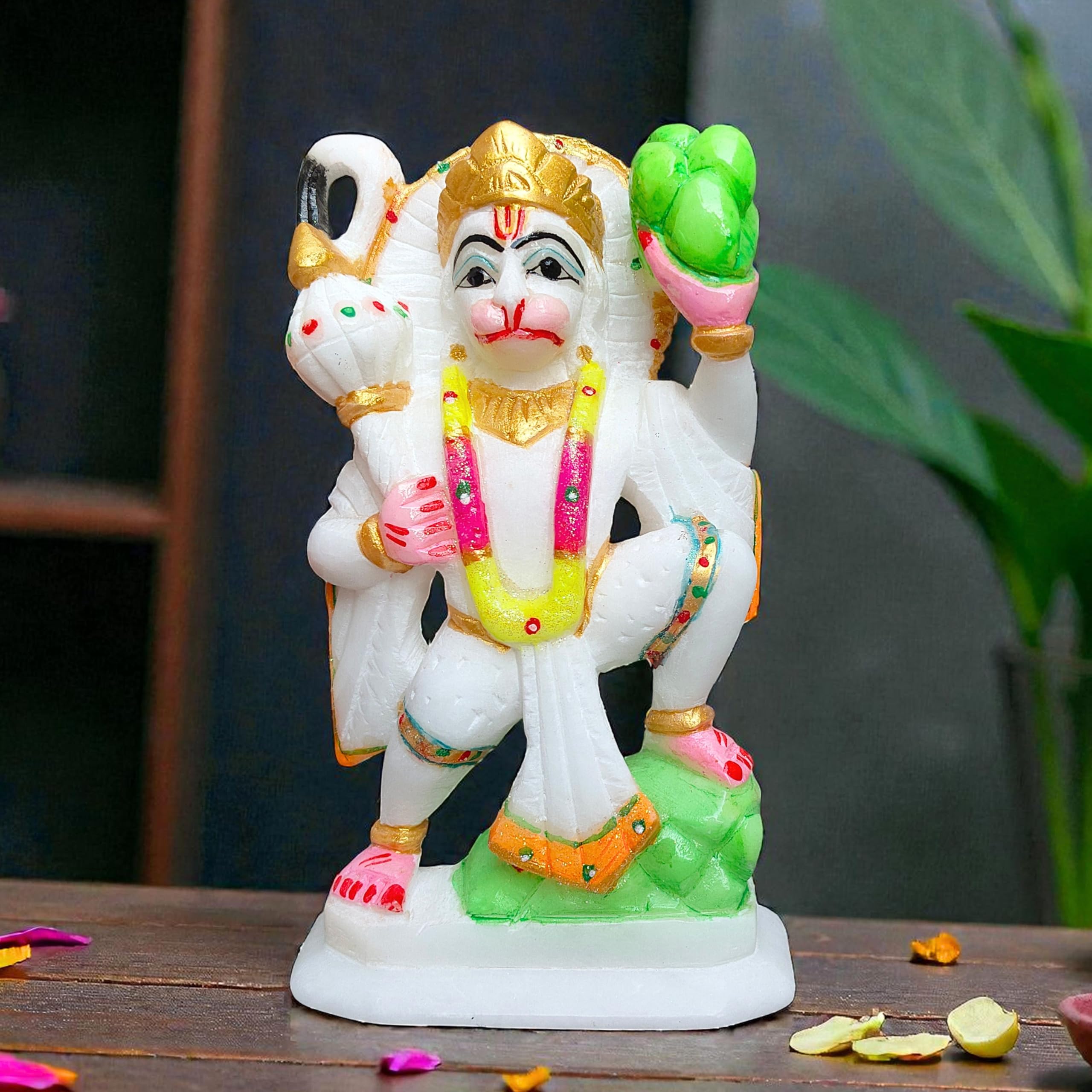 Statue Hanuman en marbre pour décoration d'intérieur et autel Pooja de maison