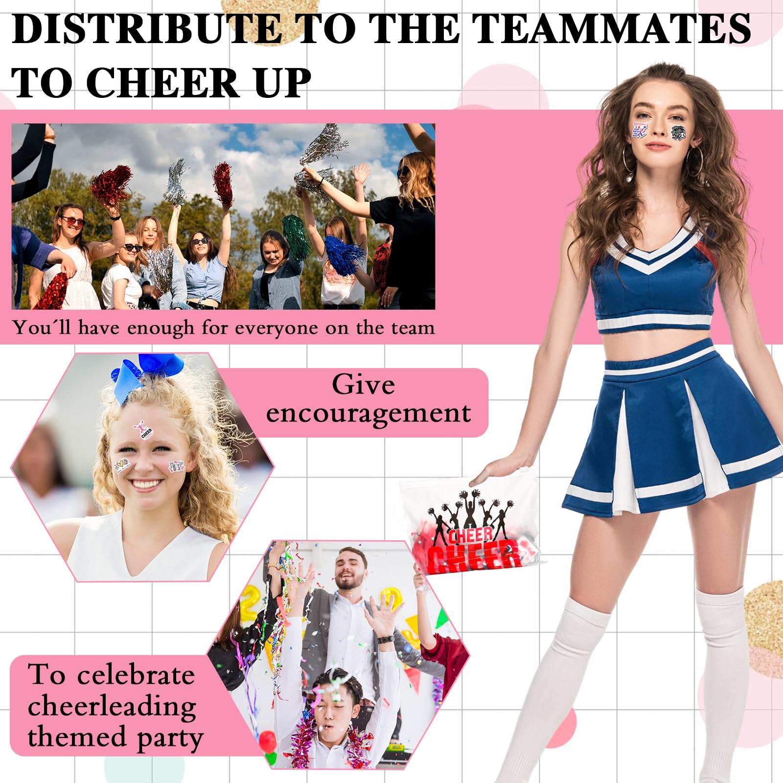 Huquary Cheerleading Gift Set with Makeup Bag, Keychain, Bracelet & Stickers