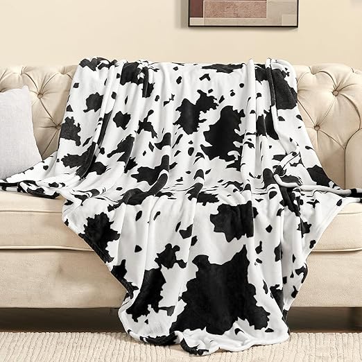 inhand Cow Print Blanket, Fuzzy Cow Print Throw Blankets for Couch, Cow Throw Blanket for Adults, Soft Warm Plush Cow Blanket, Cute Flannel Fleece Throw Blankets, 50''x60''