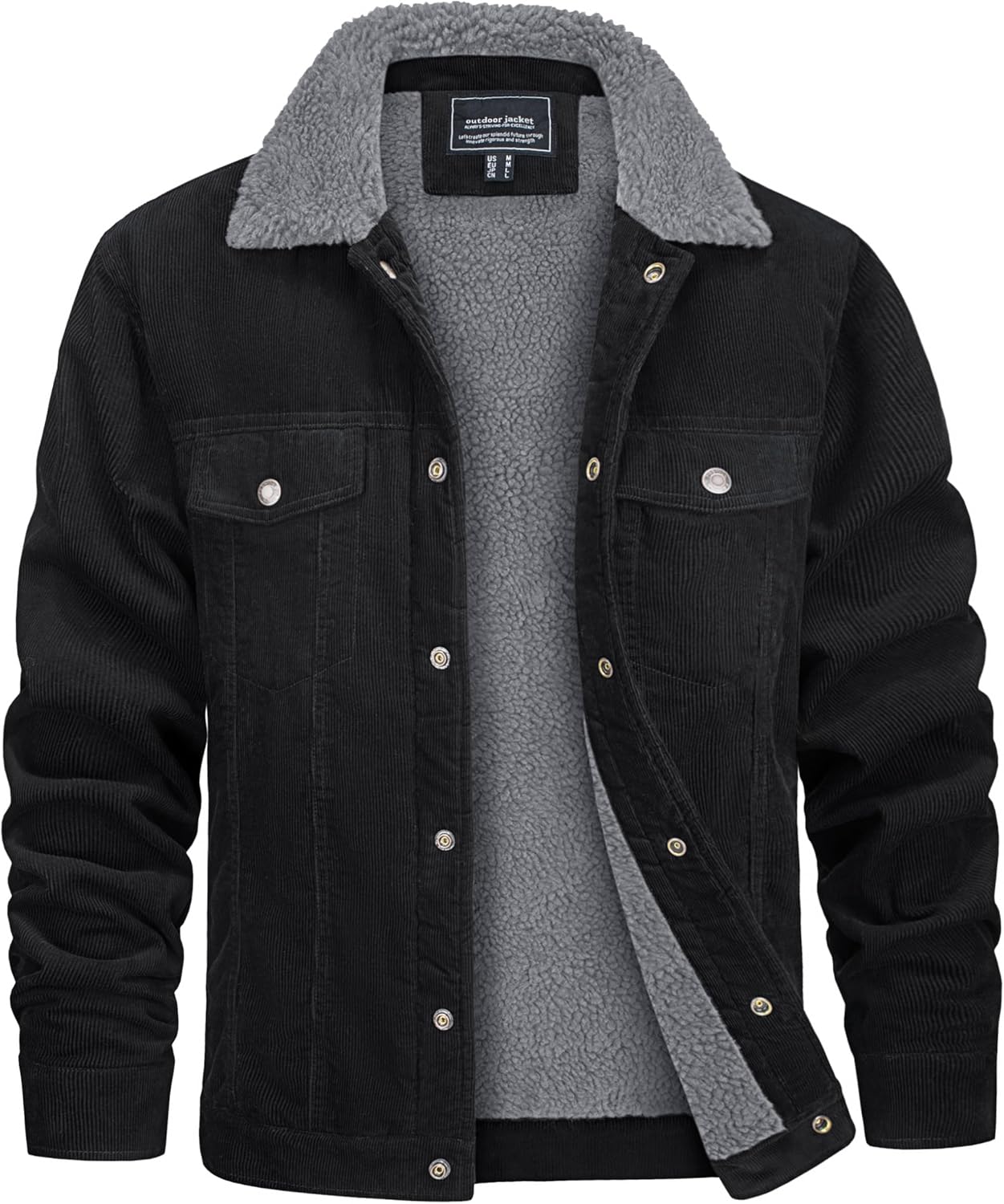 CRYSULLY Men's Corduroy Jacket Cotton Sherpa Lined Jacket Turn-Down Collar Jackets with 5 Pockets