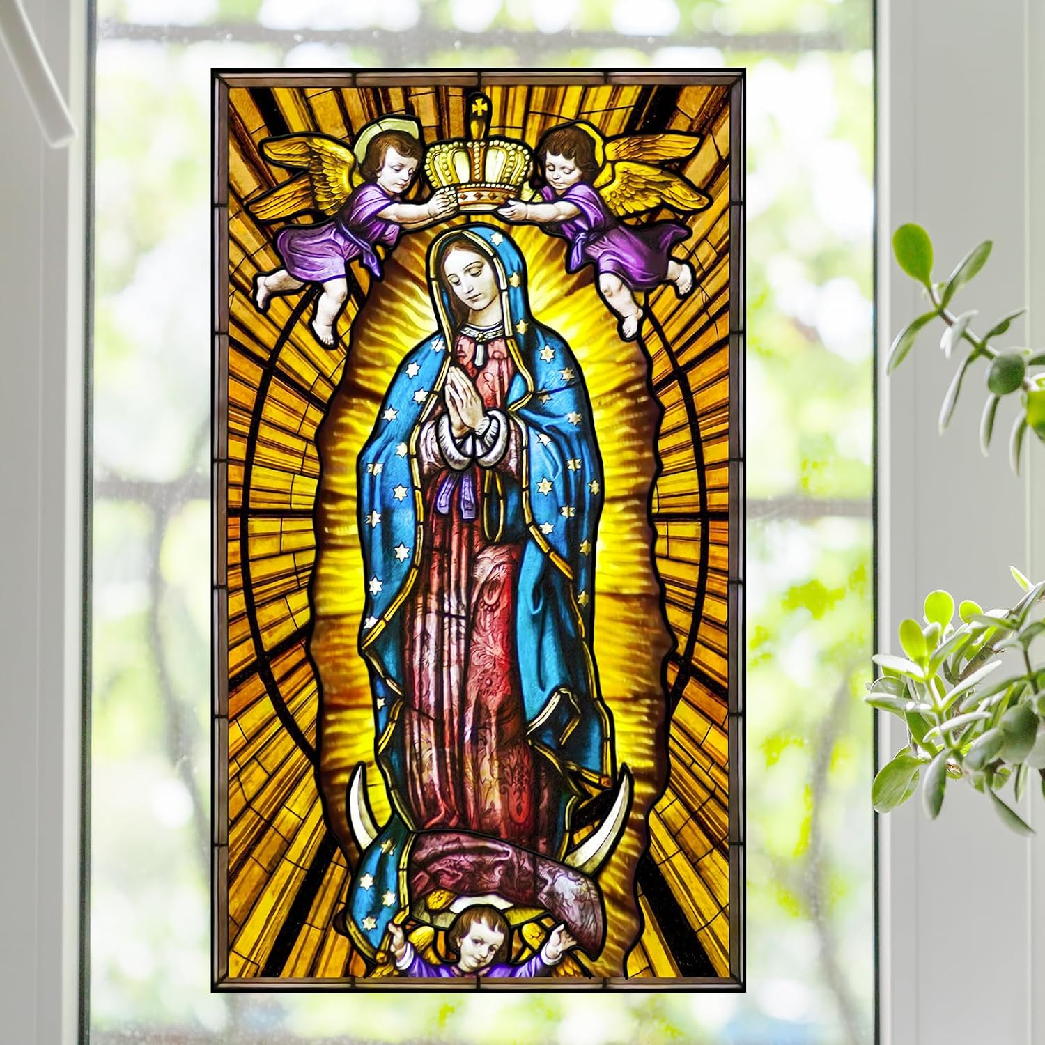 Virgin Mary Our Lady of Guadalupe Stained Glass Window Film (21"x36")