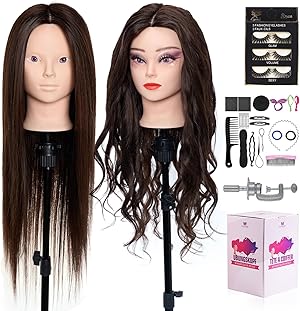 Neverland 28 Zoll Frisierkopf Friseure Übungskopf Trainingsköpf 60% Echthaar Puppenkopf zum Frisieren und Schminken für Professionelle & erste Zeit Benutzer mit Phony Wimpern + DIY Zopf Haar Set