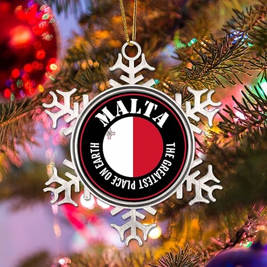 CowkissSign Malta Flag Decorative Hanging Ornaments Malta The Greatest Place on Earth Christmas Decorations Gift Country National Novelty Metal Snowflake Christmas Ornament New Year Gift