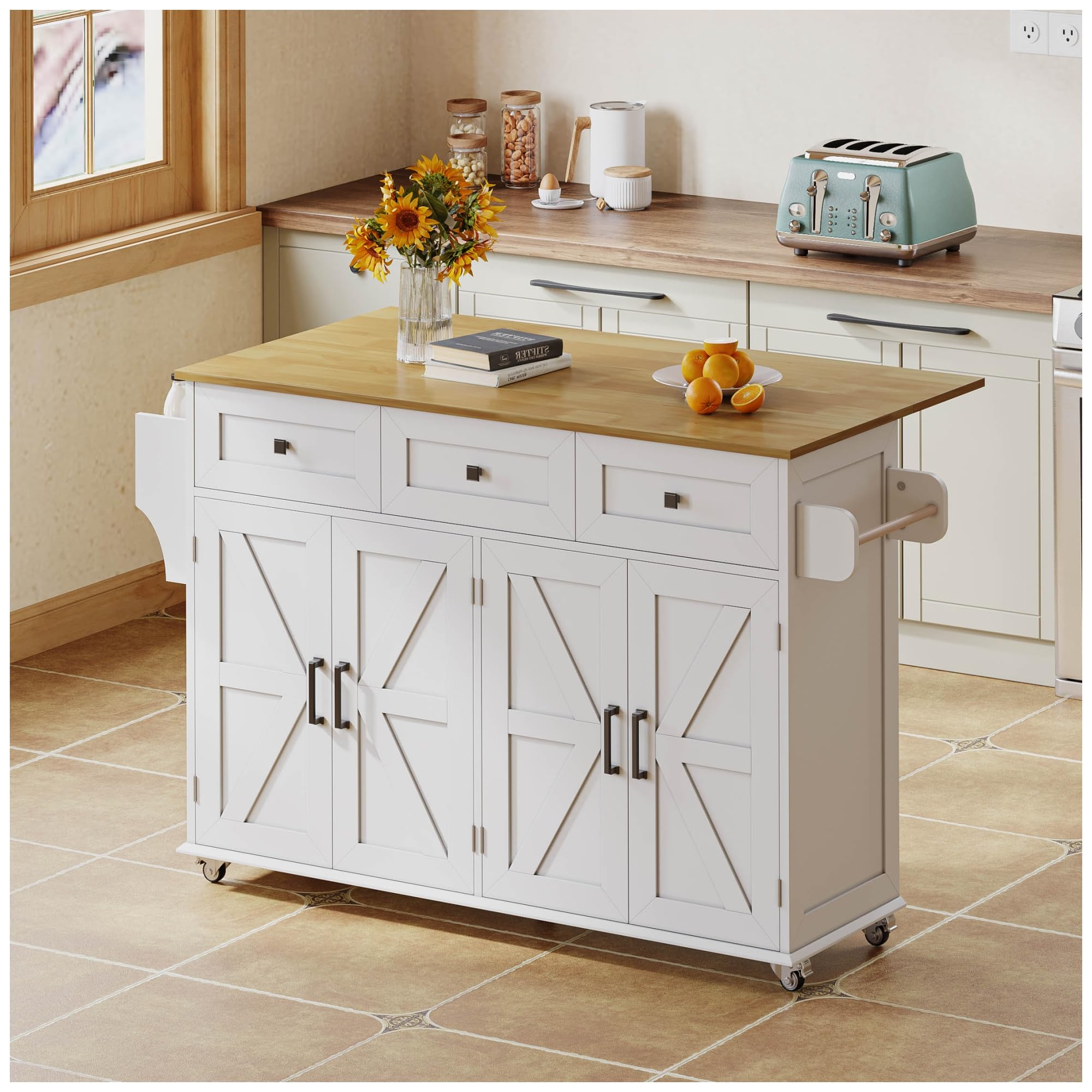 Wyibwy Isla de cocina con encimera abatible, 140 x 70 x 90,5 cm