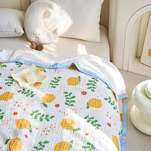 Vista 41 de J-pinno Manta reversible de muselina de estrellas y luna brillante, 100% algodón, 6 capas, manta suave y cálida, para sofá y niños pequeños, sábana