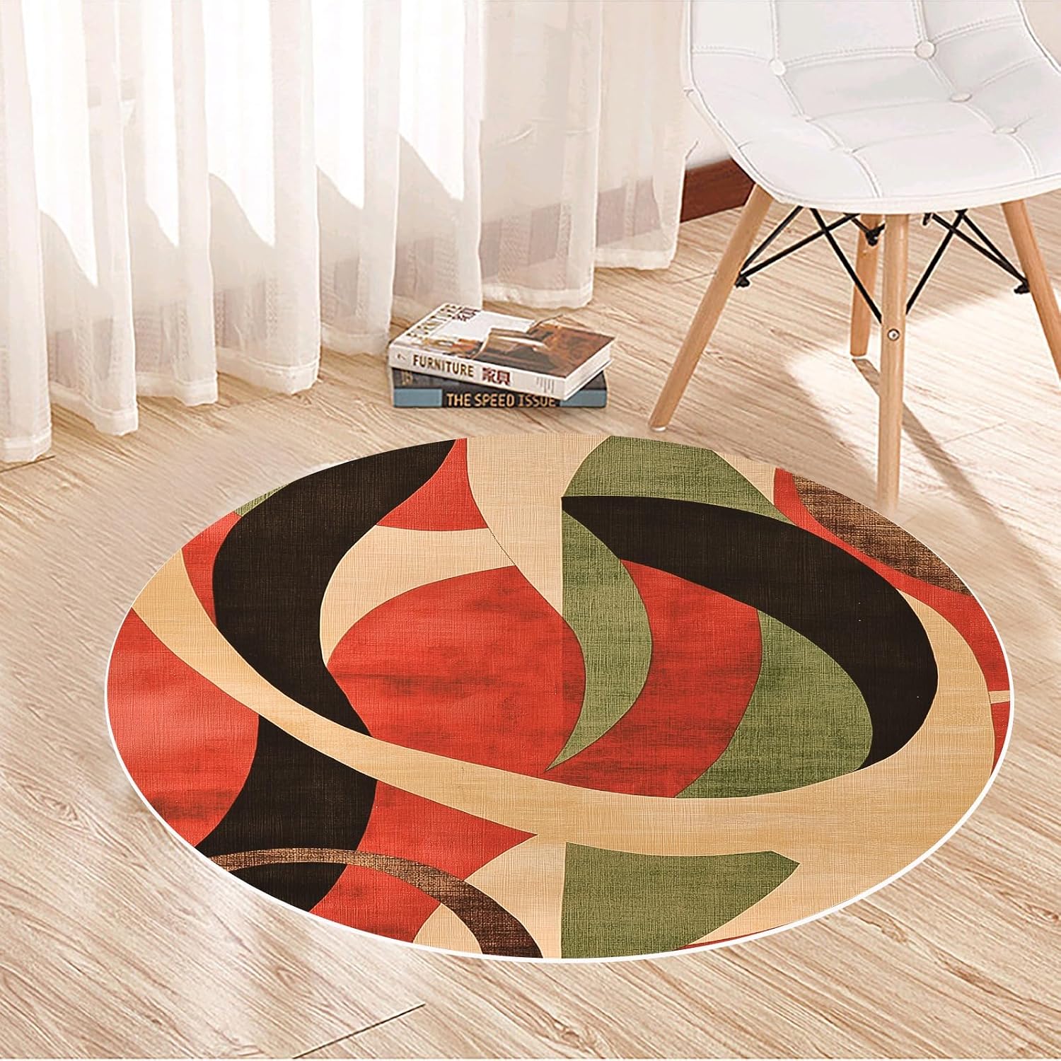 Round Rugs 4'x4' Washable Circle Rug for Bedroom, Soft Non-Slip Abstract Irregular Geometric Colorful Nursery Circular Carpet, Modern Painted Geometric Stripes Throw Rug for Living Room