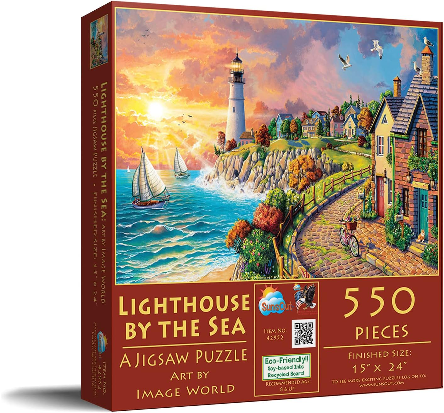 SUNSOUT INC - Lighthouse by the Sea - 550 pc Jigsaw Puzzle by Artist: Image World - Finished Size 15" x 24" - MPN# 42952
