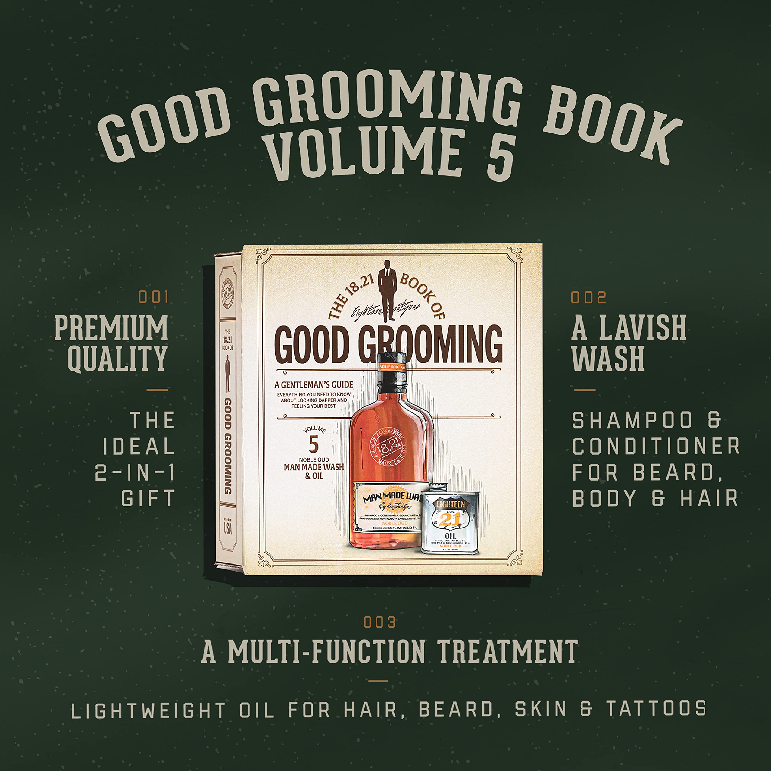 18.21 Man Made Zestaw Prezentowy Volume 5, Szampon 3w1 i Olejek do Brody, Noble Oud, Dla Mężczyzn, 2 Produkty w Eleganckim Opakowaniu