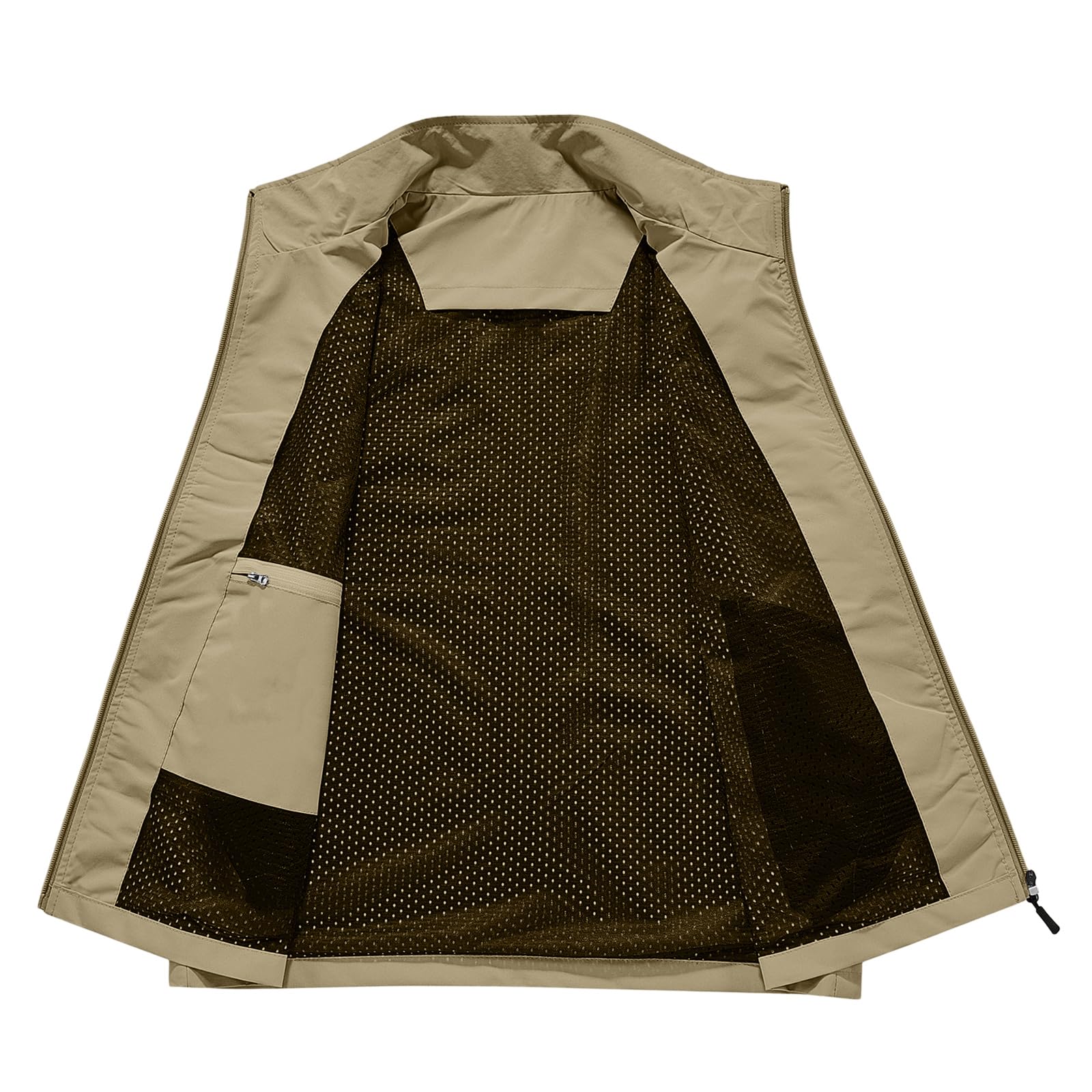 Chaleco de trabajo para hombre al aire libre transpirable, chaleco de pesca ligero, cuello alto sin mangas con cremallera