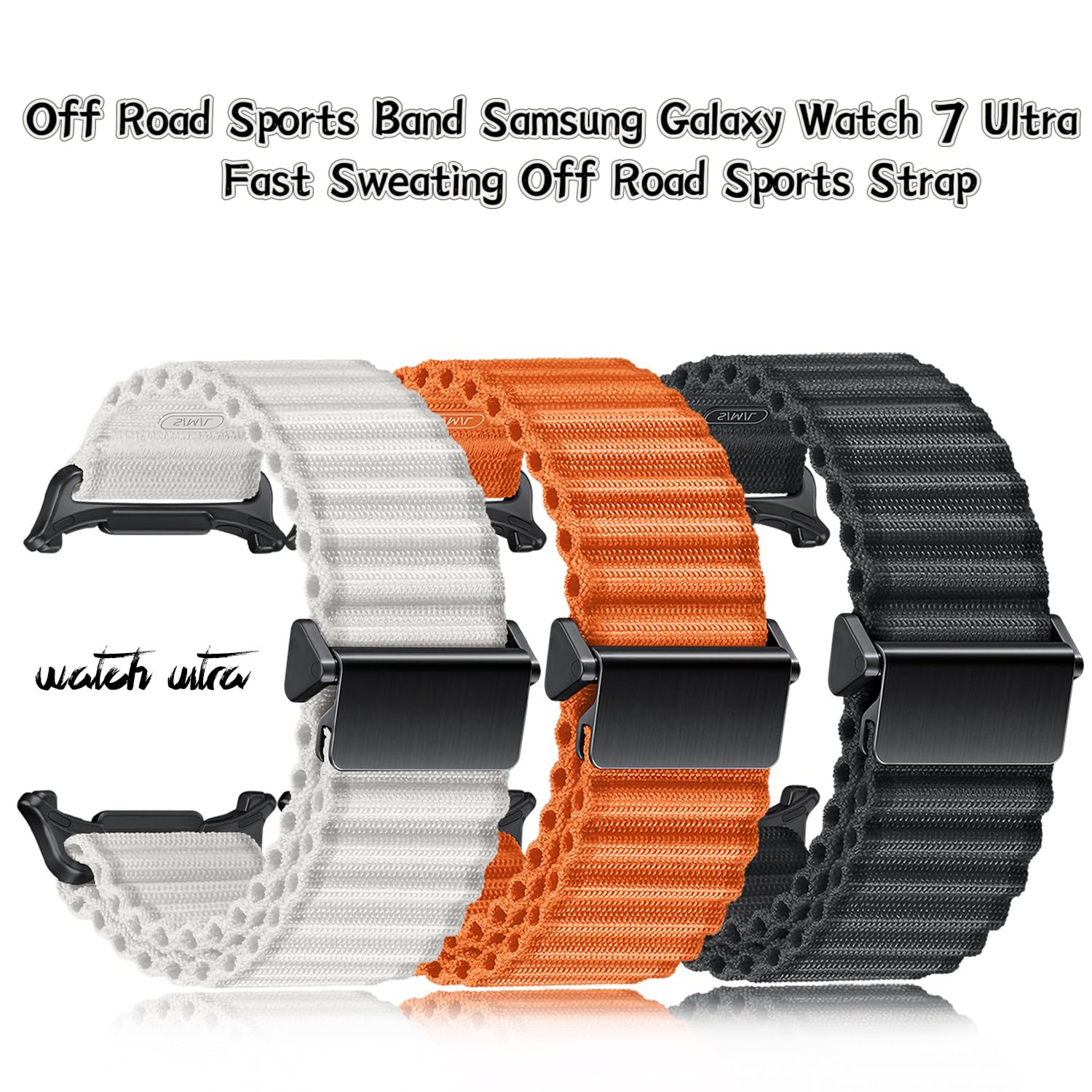 VeveXiao One Click Attachment Off Road Sports Strap Compatible with Samsung Galaxy Watch 7 Ultra Trail Band, Nylon Strap Replacement Wristband for Galaxy Watch Ultra Men Women (Orange)