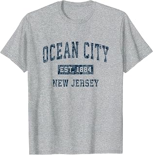 Ocean City New Jersey NJ Vintage Sports Design Navy Print T-Shirt
