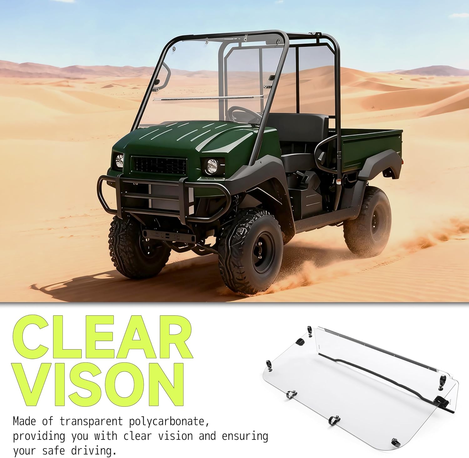 HECASA Front Flip Windshield Compatible with Kawasaki Mule 4000/4010 (2009-2026) /4010 trans (2015-2025) Front Clear Windscreen