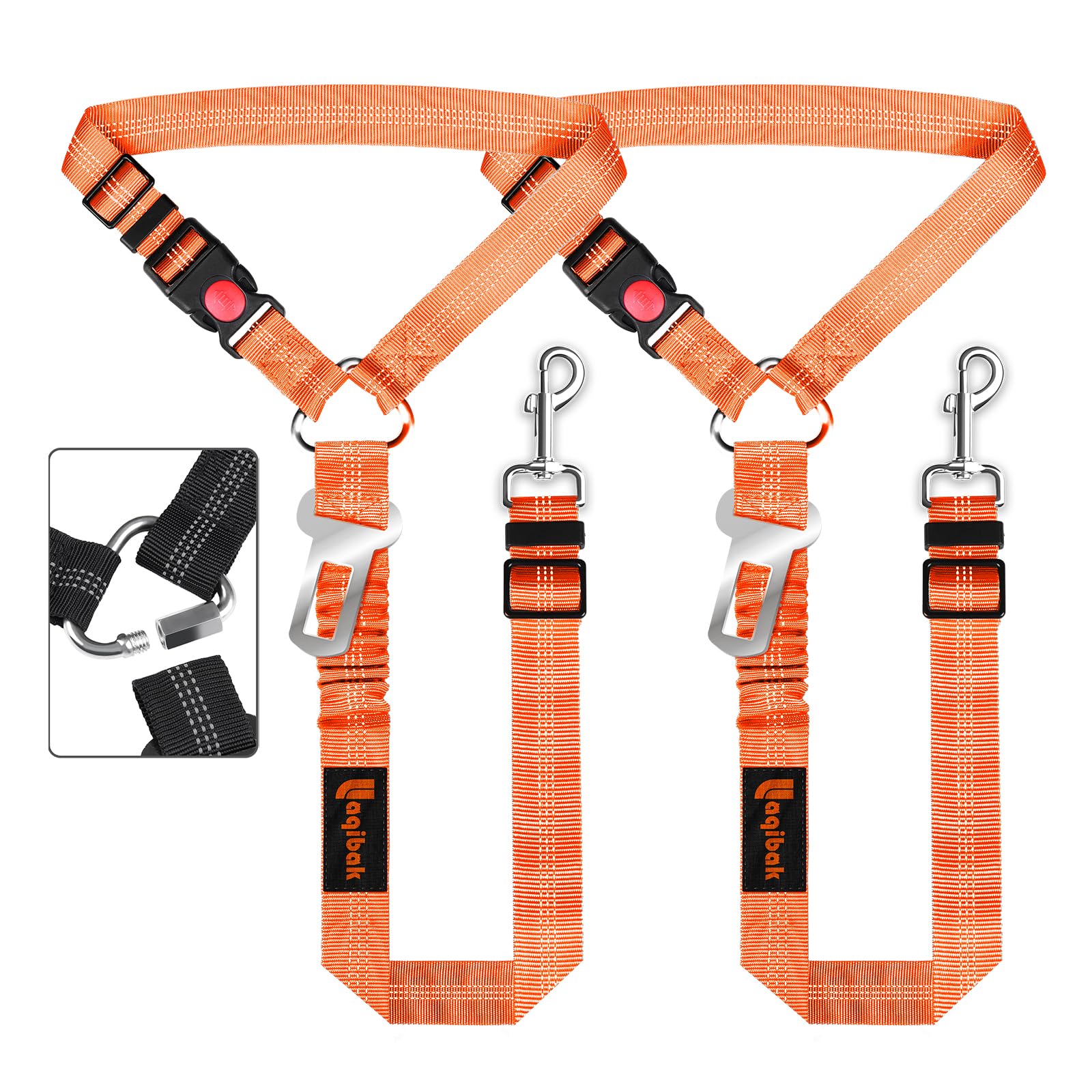 Removable Dog Seat Belt Harness for Car, 3 in 1 Pet Dog Car Seatbelt Leash, Retractable Restraint Secures to Vehicle Headrest & Adjustable Reflective