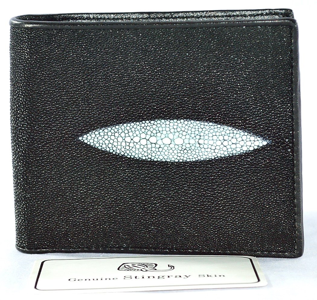 2EYEs CLASSY BLACK GENUINE STINGRAY LEATHER MEN'S WALLET W/Long Zipper Slot