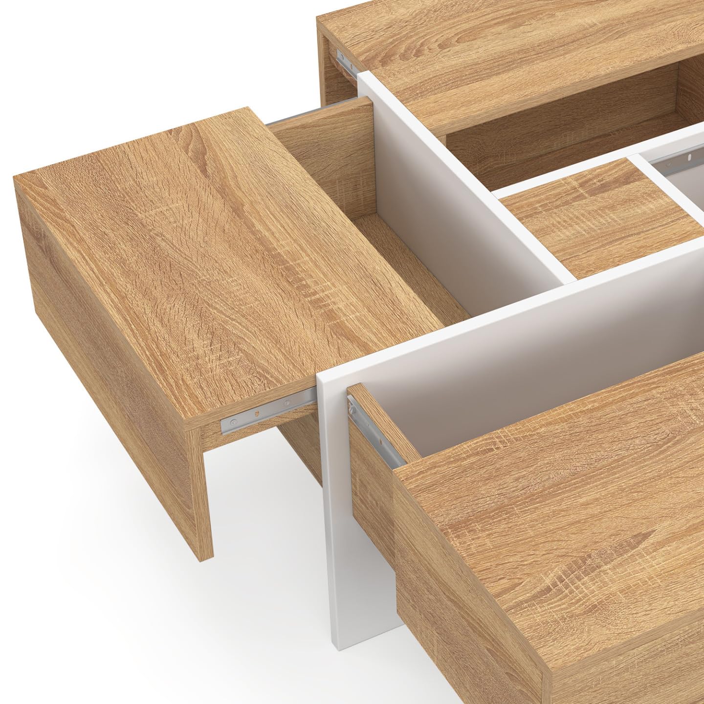 IDMarket Talia - Mesa de centro cuadrada (70 cm, con cajones, madera y blanco), color blanco