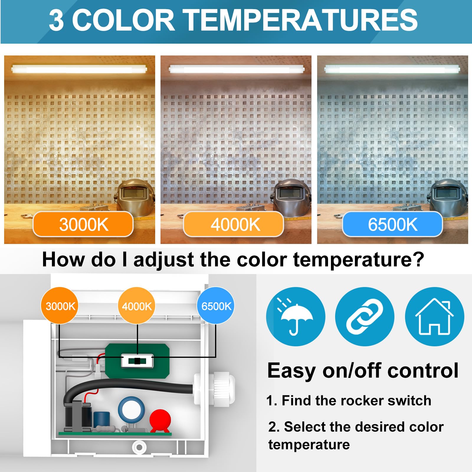 LED Fluorescente 120cm, 36W 3960LM Neon Tubo, 3000K-6500K Lámpara LED de Techo, IP65 Impermeable Luz de Techo para Oficina Taller Sótano Almacén Baño Cocina, 1 PC