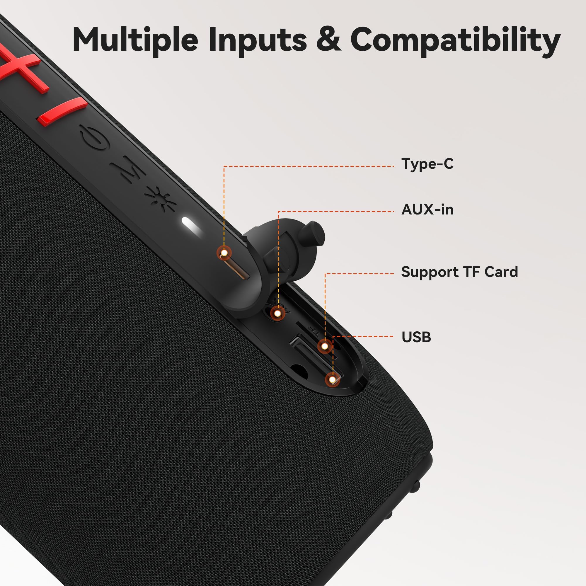 Oraolo Portable Bluetooth Speaker, Wireless Speaker with 24W Loud Stereo Sound, TWS Pairing, RGB Lights, Bluetooth 5.4, Support AUX/TF Card, IPX6 Waterproof Outdoor Speaker for Camping Home Party — view 7