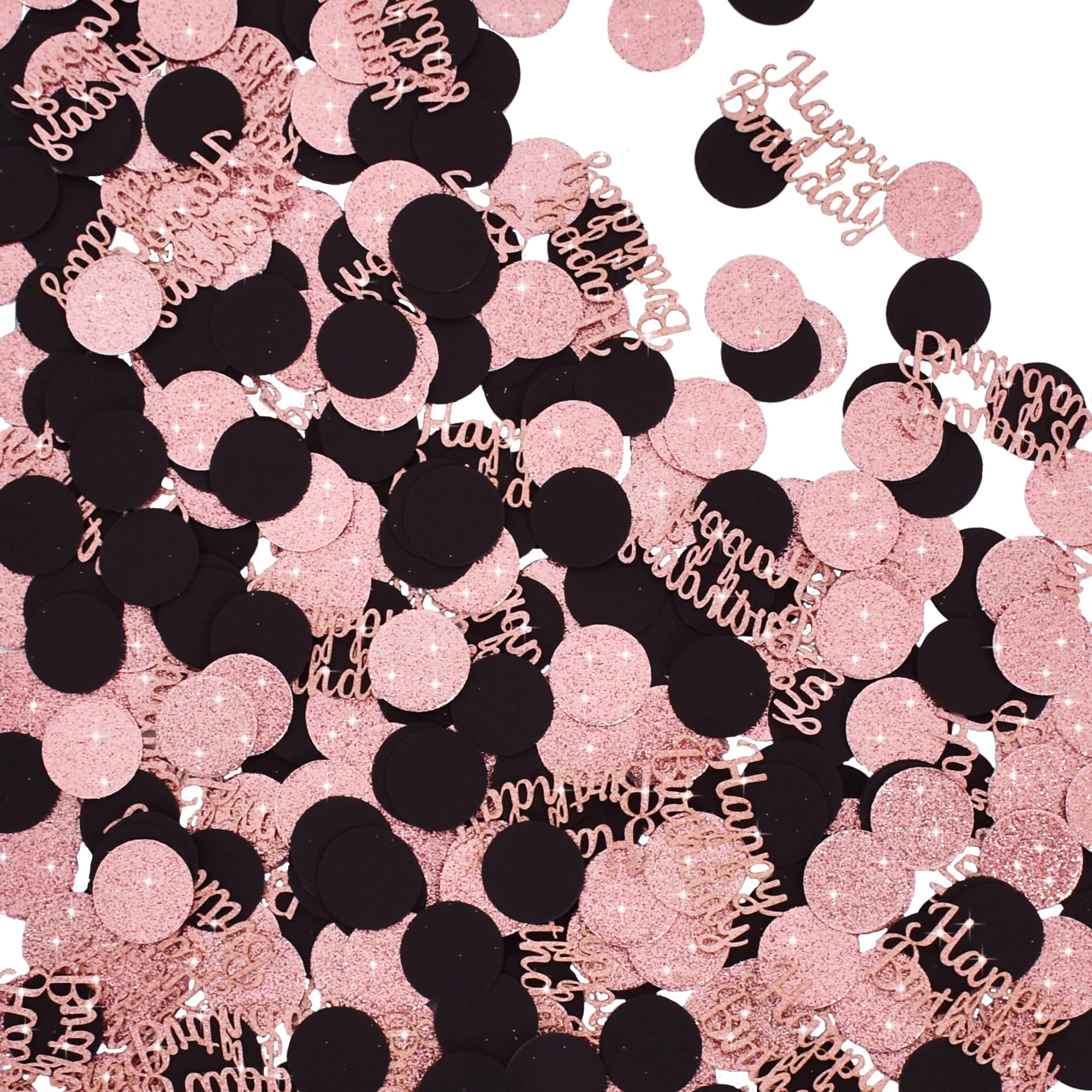 300Pcs Glitter Round Pink Black Happy Birthday Paper Table Confetti