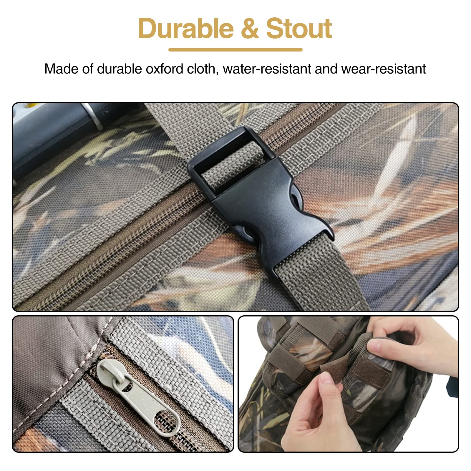 DONQL Sacs de canne à pêche d'extérieur multifonction en toile portable pour le camping, sac à dos de rangement pour canne à pêche, étui de rangement pour canne à pêche, 5 bâtons et accessoires de