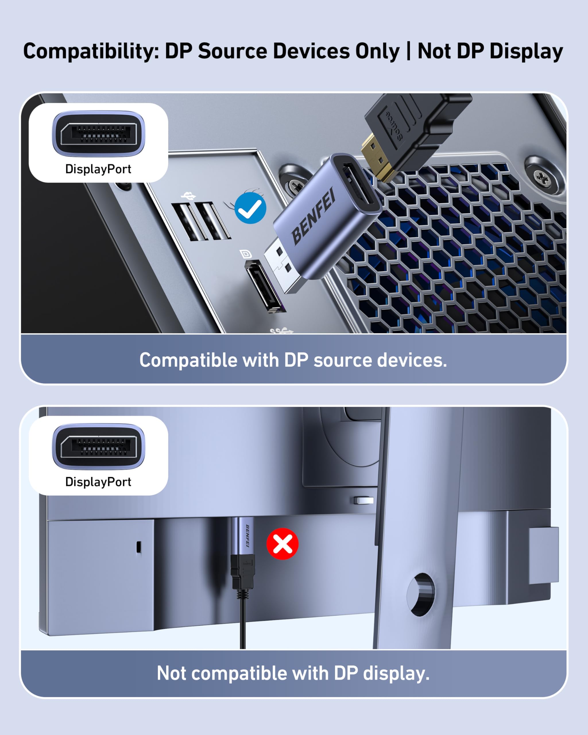 BENFEI Adattatore DisplayPort a HDMI 4K, confezione da 2, convertitore unidirezionale DP 1.2 a HDMI 1.4 maschio a femmina - Compatibile con laptop, desktop, monitor, HDTV, schede grafiche AMD/NVIDIA