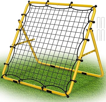 Baseball Rebounder Net, Portable Bounce Back Trainer for Soccer, Volleyball | 5 Angle Adjustable, Folding, Easy to install, 2.6 X 2.9FT, Yellow