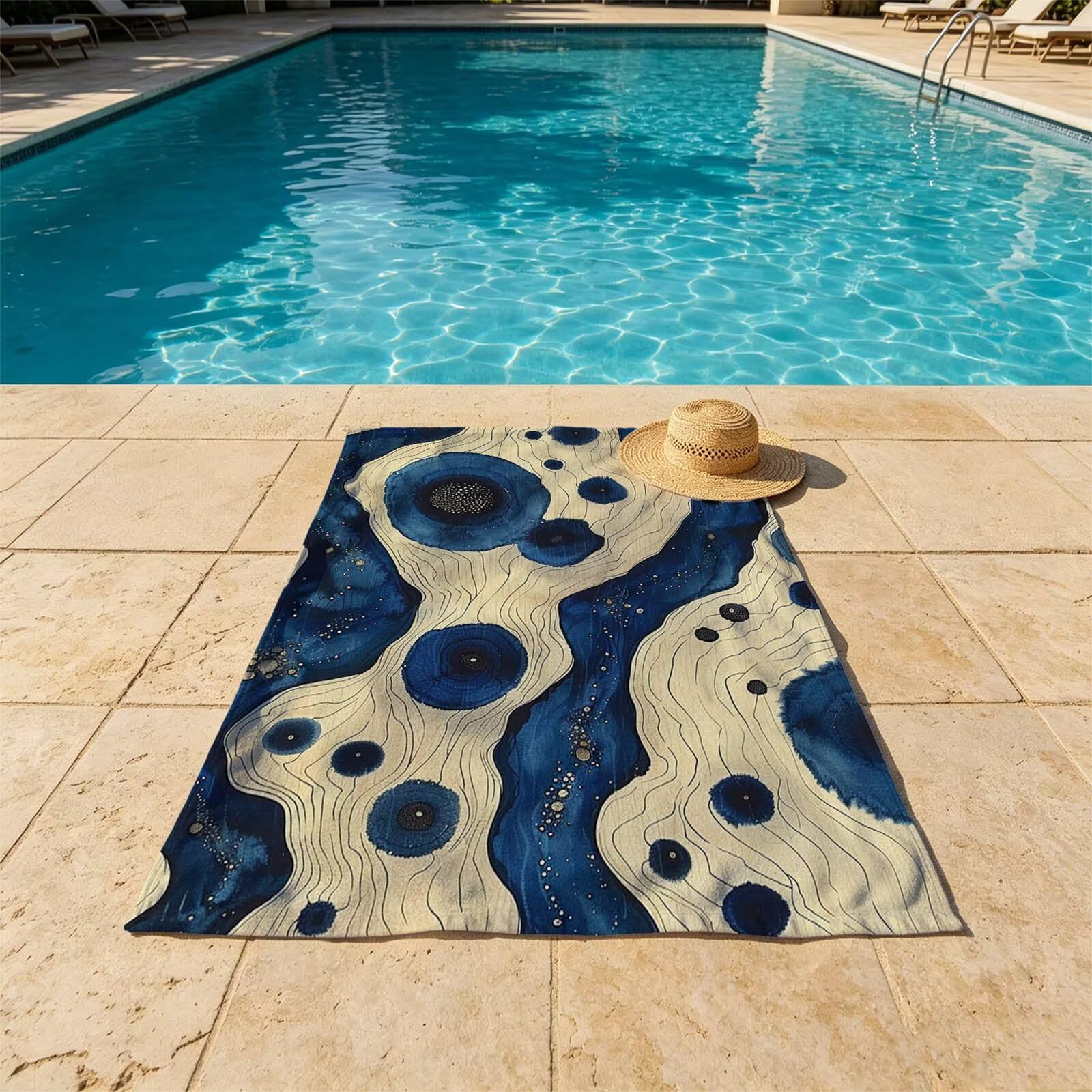 Toalla Playa Grande 220x160 Vacaciones Accesorios Viaje, Toalla Playa Redondo Suave Cómodo Secado Rápido, Raya Toallas Baño Grandes 160 x 220cm para Yoga Fitness Natación Sauna Baño Regalo XTLS-4412