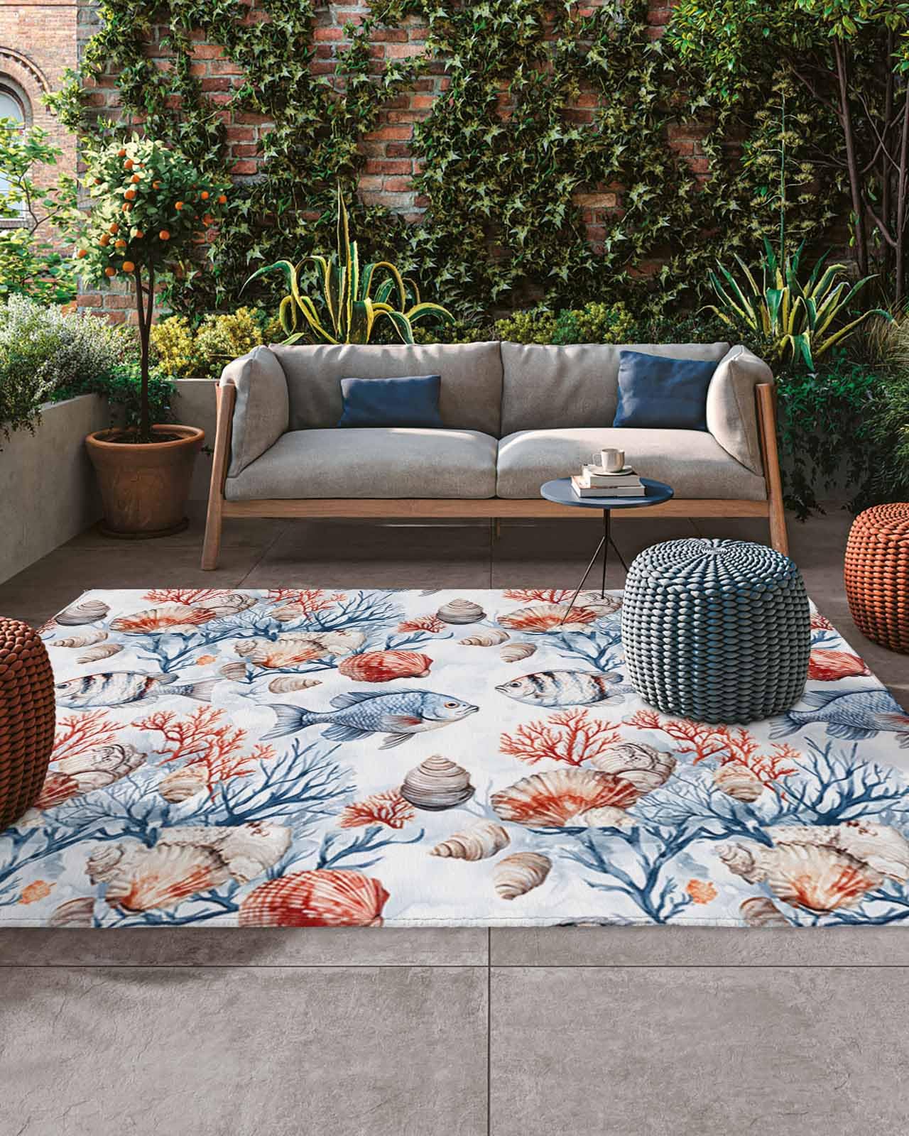 Amazon.com: 6'x9' Outdoor Rug for Patio, Summer Retro Red Blue
