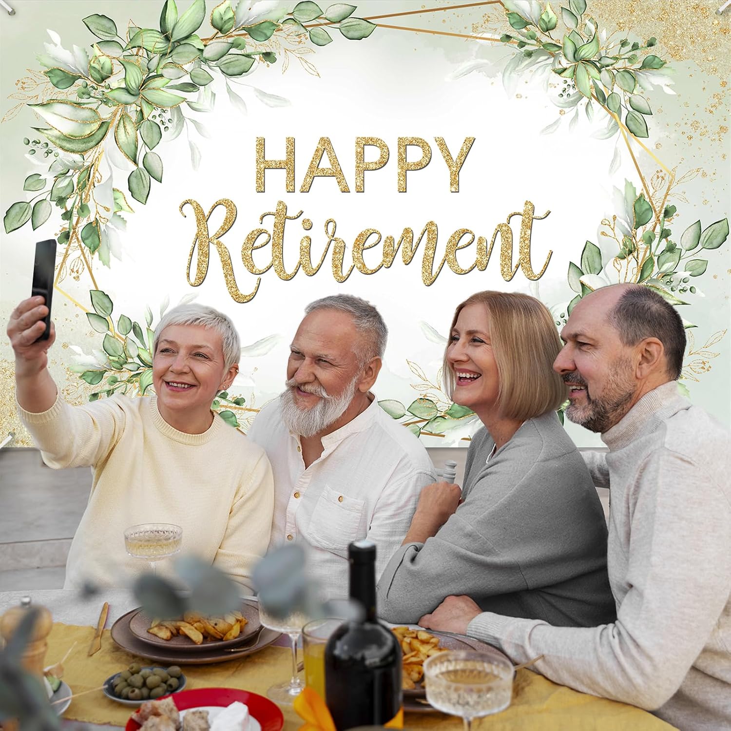 Avezano Sage Green Retirement Party Decorations Sprinkle Gold Dots Happy Retirement Backdrop Greenery Leaves Retire Photoshoot Background Banner (6x3.6ft)