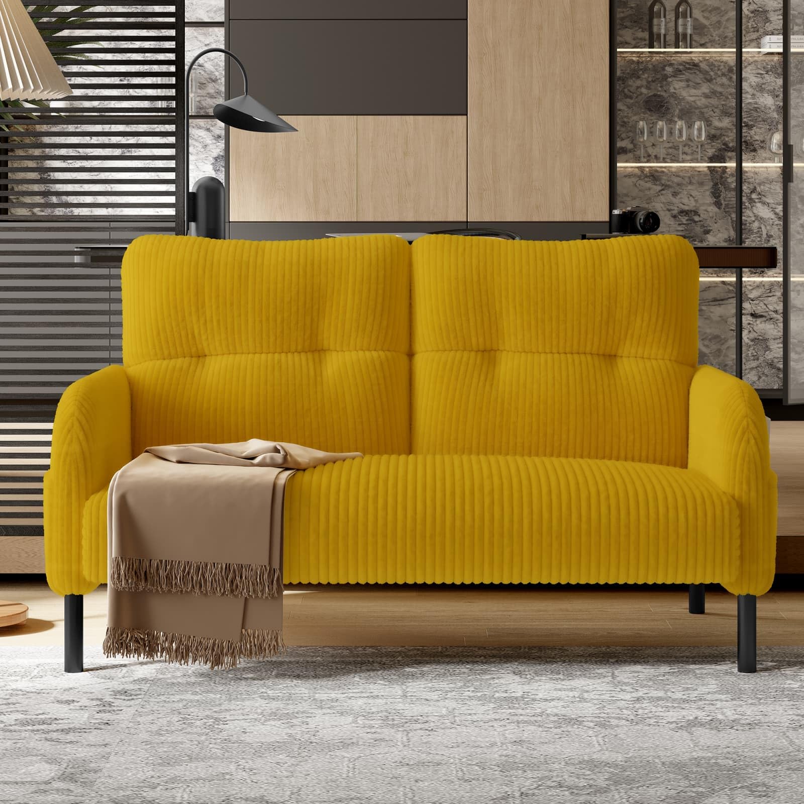 Canapé 2 Places Convertible KOMHTOM - Design Moderne, Livré Compressé Sans Montage, Couleur Jaune Ou Rose