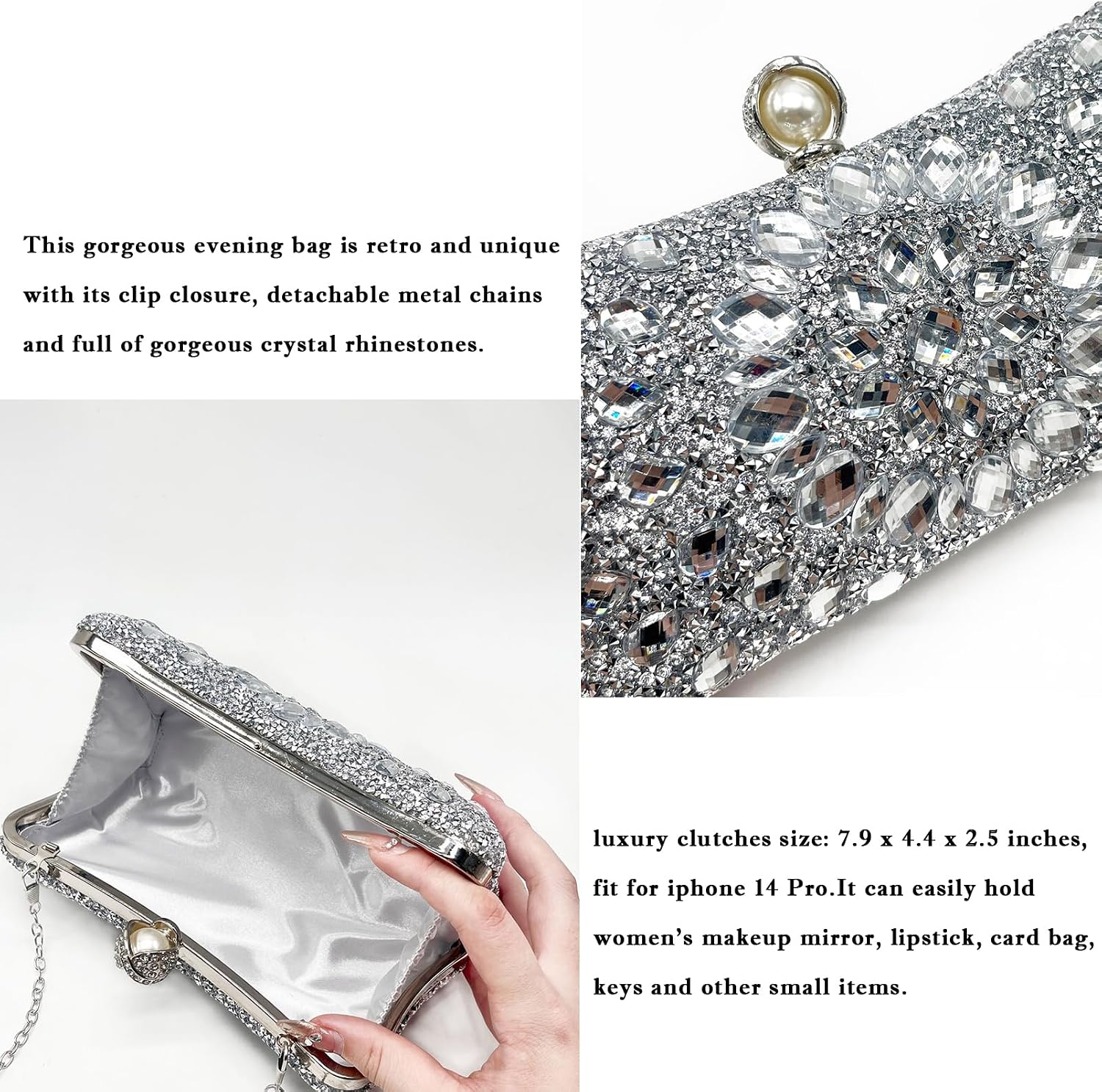 Evening Clutch Purses for Women Shoulder Bag Rhinestone Clutch Purses Luxury Handbags