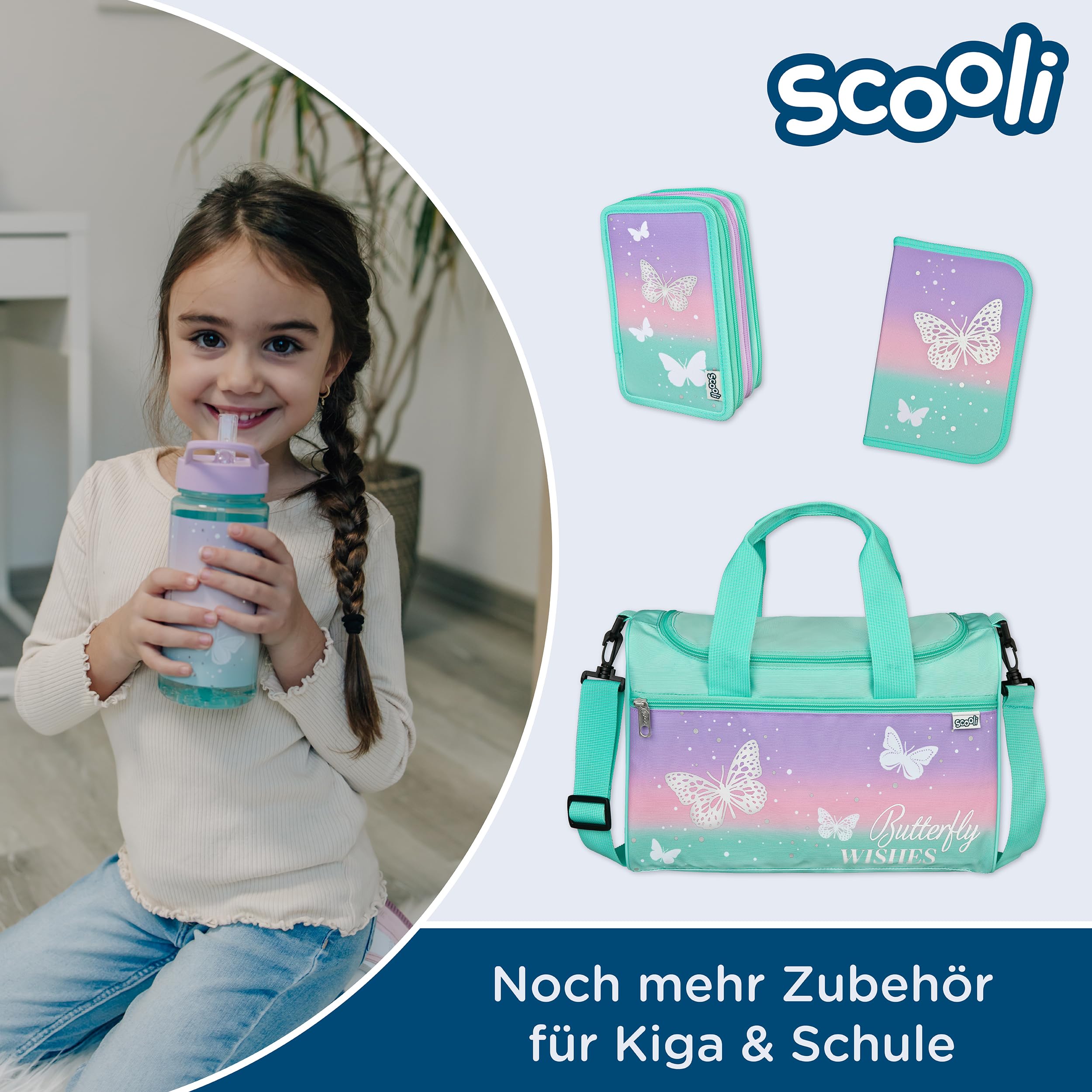 Scooli Borsa sportiva Butterfly Wishes bambini tracolla regolabile design farfalla robusto