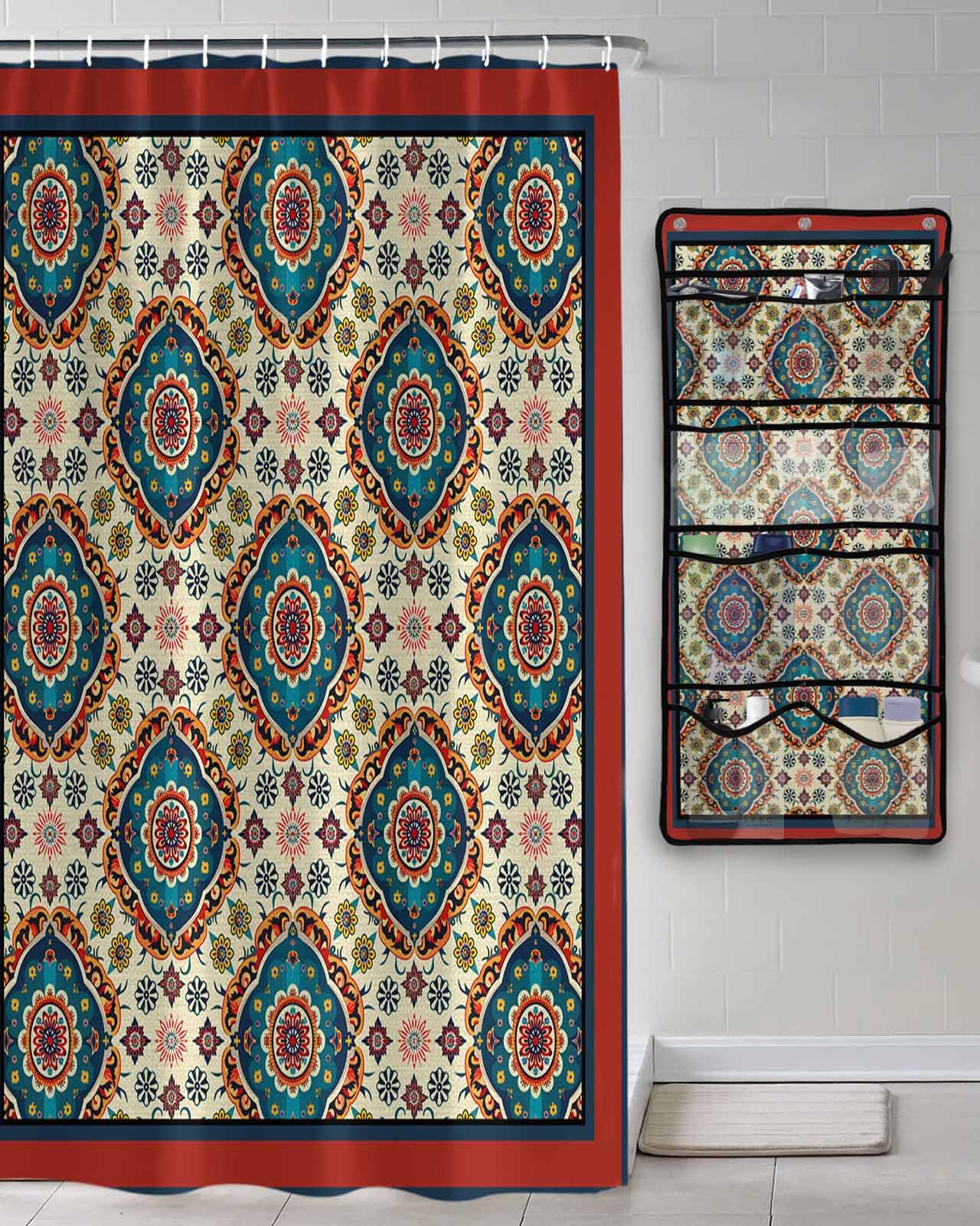 Decorative Shower Curtain Sets Vintage Polyester Fabric Waterproof Bath Shower Curtains Abstract Nation Art Flowers Texture Mesh Shower