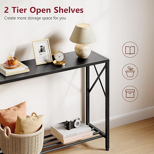 Miniatura 5 de Tajsoon Mesa consola, mesa de entrada de 2 niveles, mesa de sofá estrecha de 41.8 pulgadas de largo con estantes, mesa de entrada para pasillo,