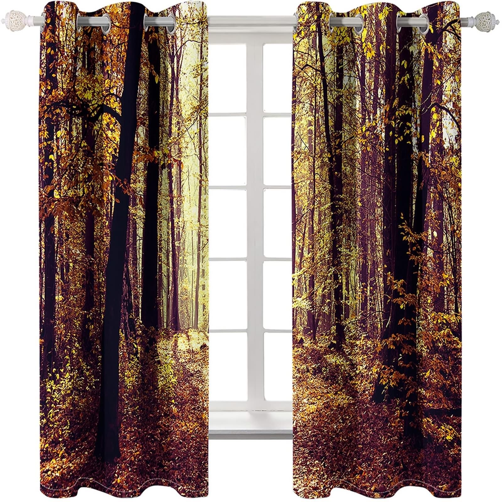 Wycian Schlafzimmer Deko Ösenvorhang Braun 2 Er Polyester Bäume Landschaft H244 X B214Cm