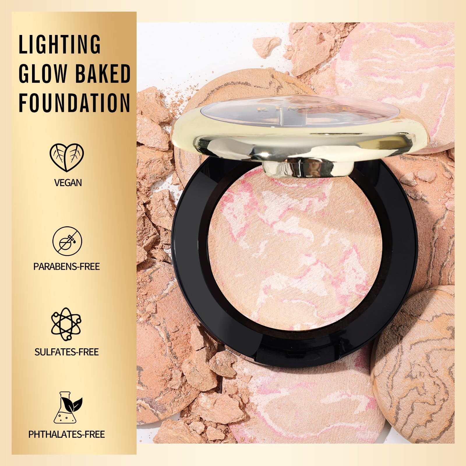 KIMUSE Lighting Glow Baked Foundation, Brighten Color, Color Corrector, Buildable Coverage, Lightweight Powder Foundation, Radiant Natural Finish - Image 2