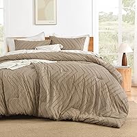 Vista 6 de Litanika Taupe Queen Size Comforter Sets, 3 Pieces Lightweight Chevron Tufted Bedding Comforter Set, Fluffy Down Alternative Comforter Bed Set Gift