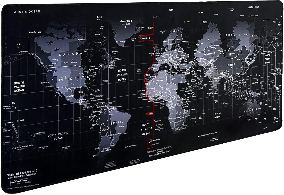 Gaming-Mausmatte,Hosimoln Large Mouse Pad Größe 80x30CM Dicke3MM, Premium-strukturiertes rutschfestes und wasserdichtes Computer-Mousepad mit genähten Kanten für Gaming/Office/Home-80x30 Map002