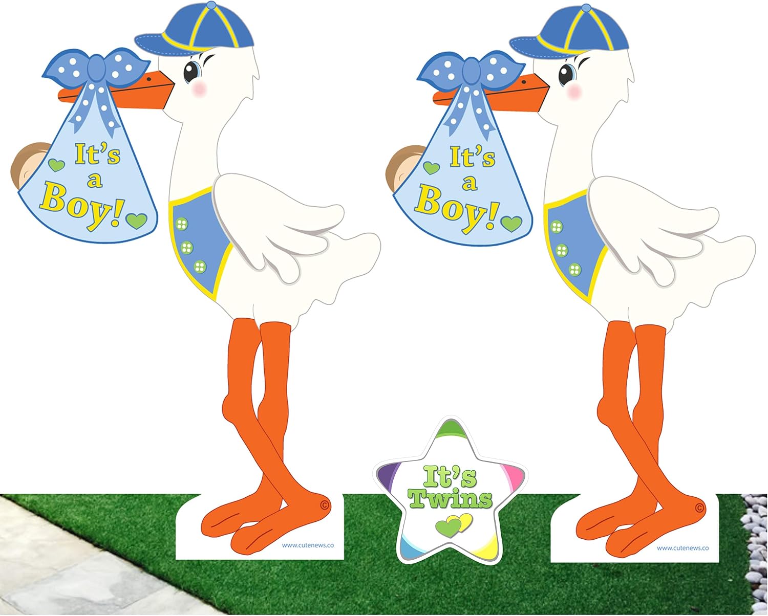 4ft Twin Stork Yard Signs | Its a Boy Newborn Baby Birth Announcement Lawn Decoration | Welcome Home Twins Outdoor Banner, Baby Shower Party Greeting & Gift Set (Blue and Pink)