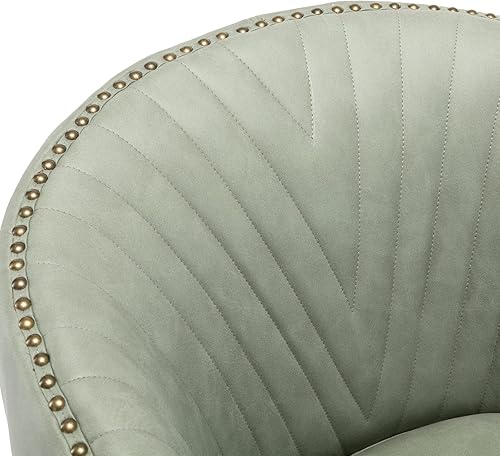 Miniatura 4 de QUINJAY Silla de escritorio de piel sintética verde para oficina en casa, silla de escritorio giratoria con brazo ajustable con cabezas de clavos,