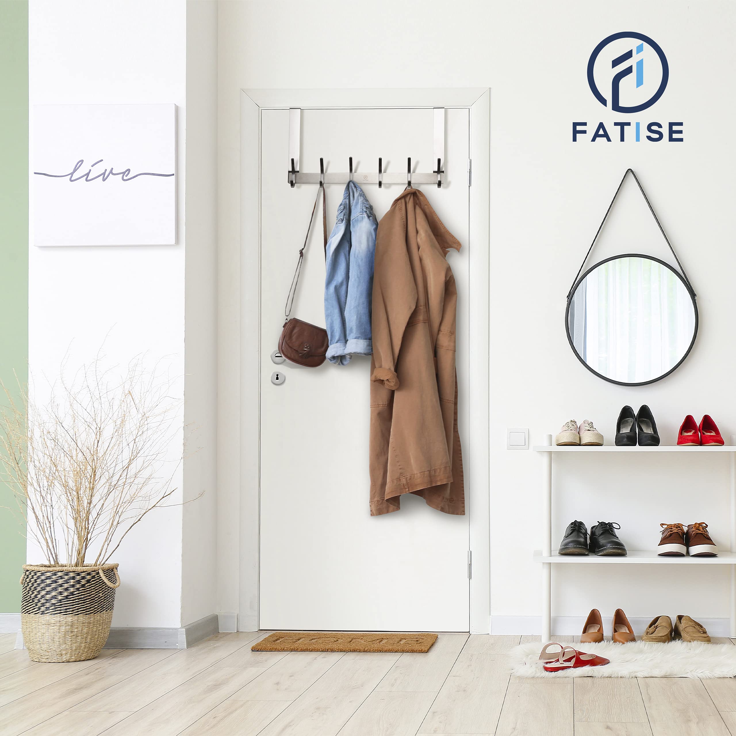 Türgarderobe aus Edelstahl, Platzsparende & Robuste Türhaken, Entwickelt für deutsche Türen, Flexible einsetzbare Kleiderhaken Tür ohne bohren (Silber)