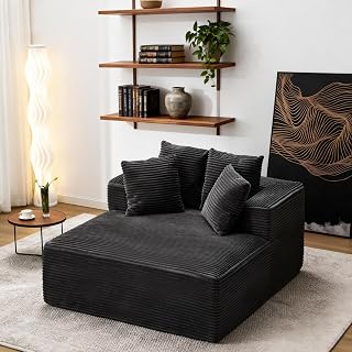 Qulomvs 57" Oversized Chaise Lounge Chair - No Assembly Corduroy Sofa Bed, Deep Seat Comfy Reading Chair for Living Room Bedroom (Dark Grey)